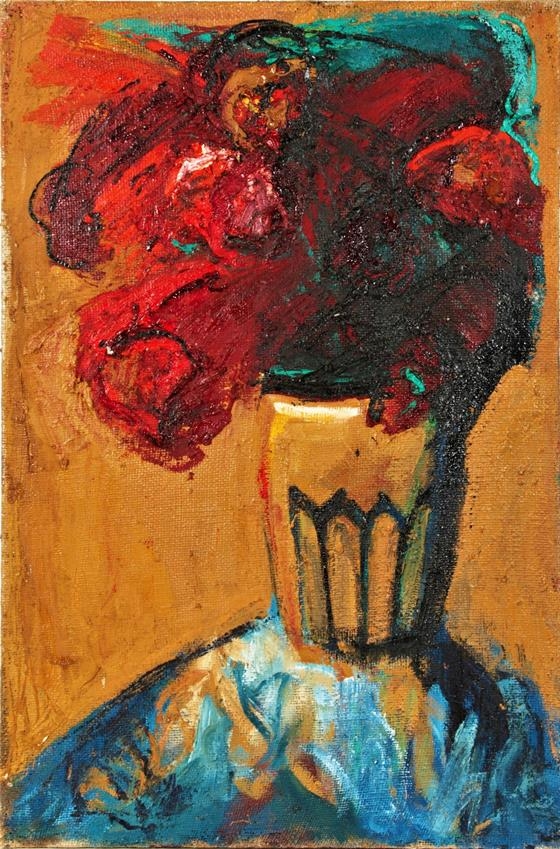 Artwork by Jiří Hanibal, KVĚTINY VE VÁZE, Made of oil on canvas