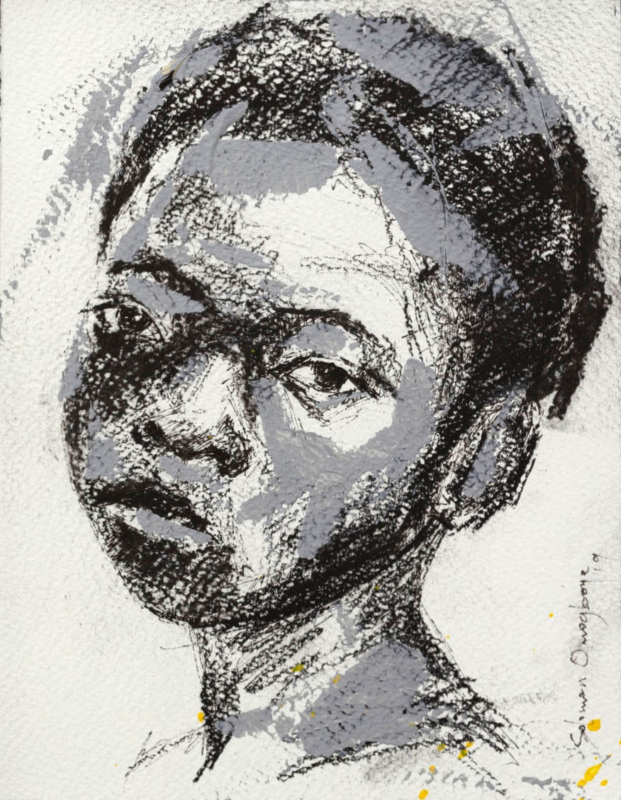 Artwork by Solomon Omogboye, Portrait of a child, Made of charcoal and acrylic on paper