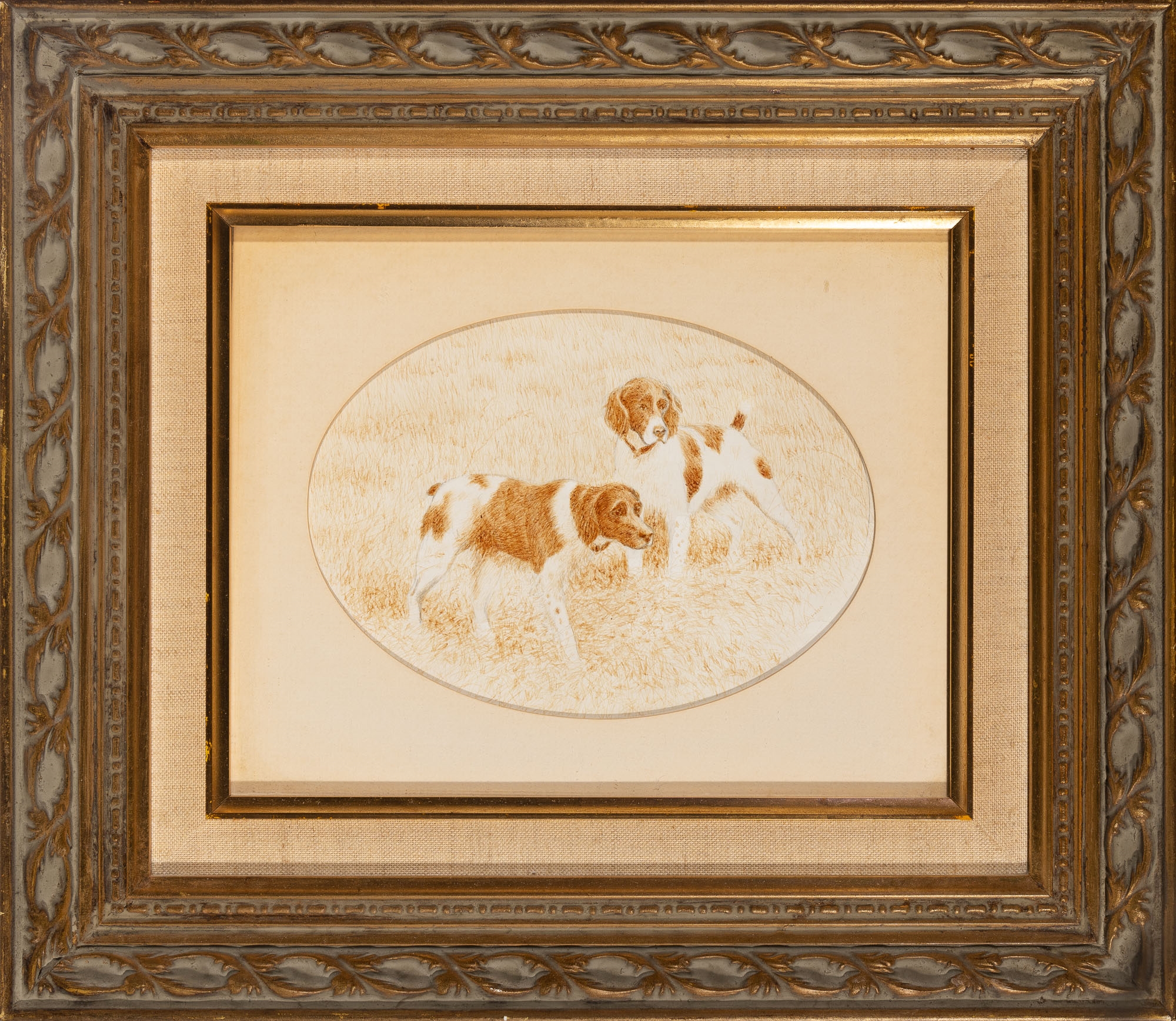 Artwork by Thomas H. Archer, Pointer on Point (ii) Brittany Spaniels in the Field, Made of Watercolor & pencil on paper on board