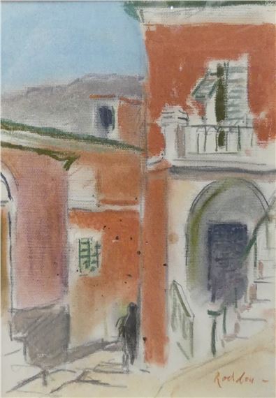 Red houses in Lerici by Guy Roddon, dated 1982