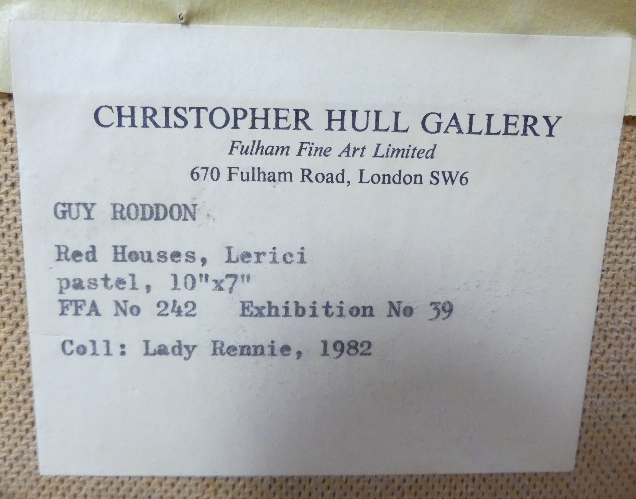 Artwork by Guy Roddon, Red houses in Lerici, Made of pastel