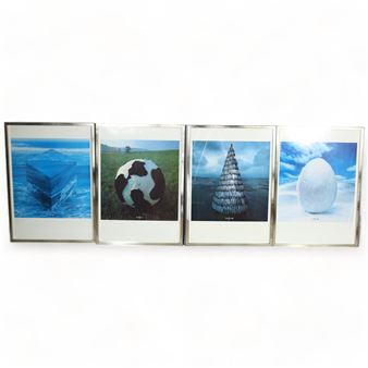 Germany, a series of four photographic prints featuring natural objects transformed into geometric shapes with accompanying volume formulas - Gunter Rambow