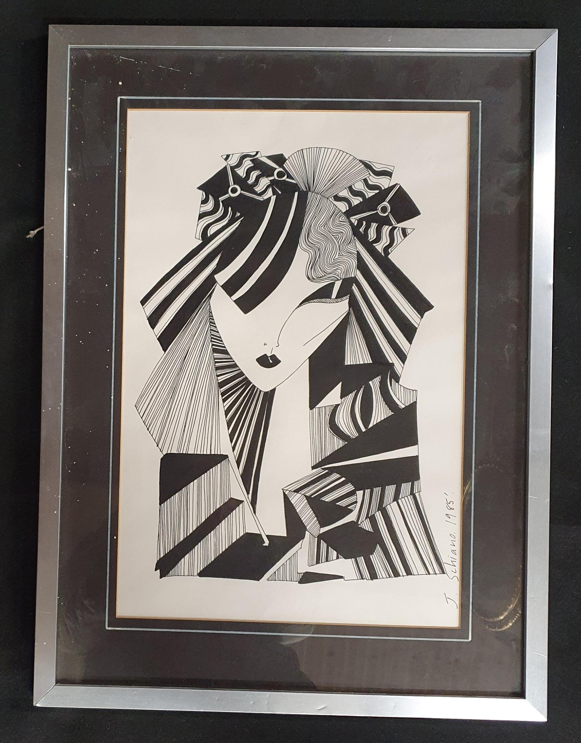 John Schiavio | John Schiavio. A Pen and Ink Drawing of a Woman. Signed ...