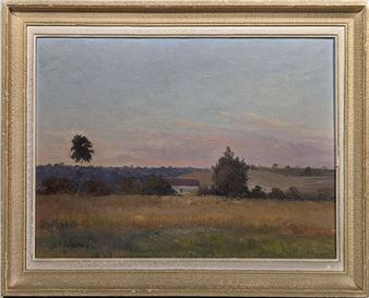 Paysage de campagne au coucher du soleil - A. Coignard