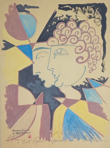 Artwork by Raymond Louis Quillivic, Profils, Made of Gouache on cardboard