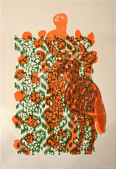Schafhirtin vor Blumenwiese by HAP  Grieshaber, 1970