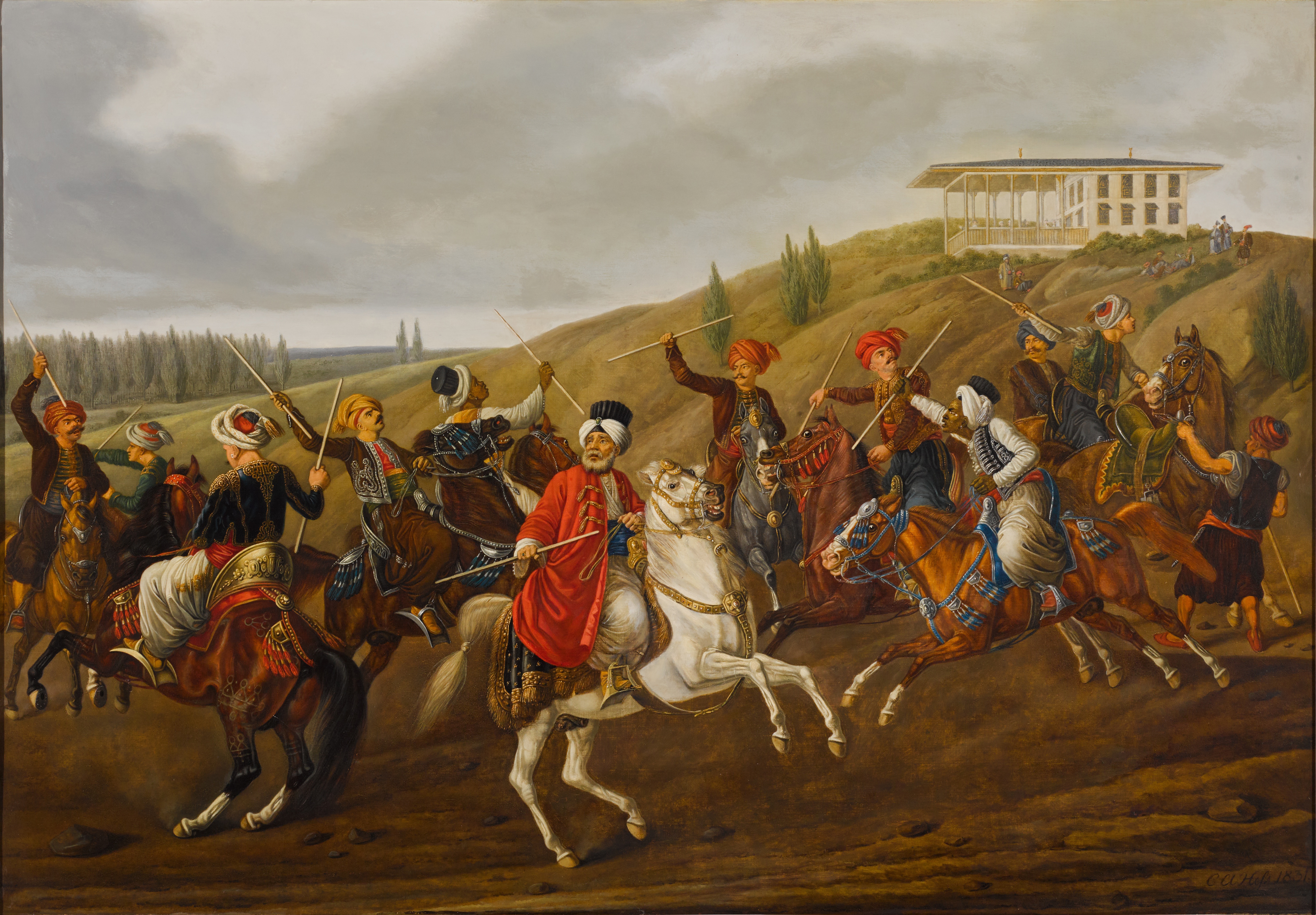 Artwork by Carl Adolph Heinrich Hess, A Game of Cirit in Constantinople, Carl Adolph Heinrick Hess (1769-1849, Made of oil on panel