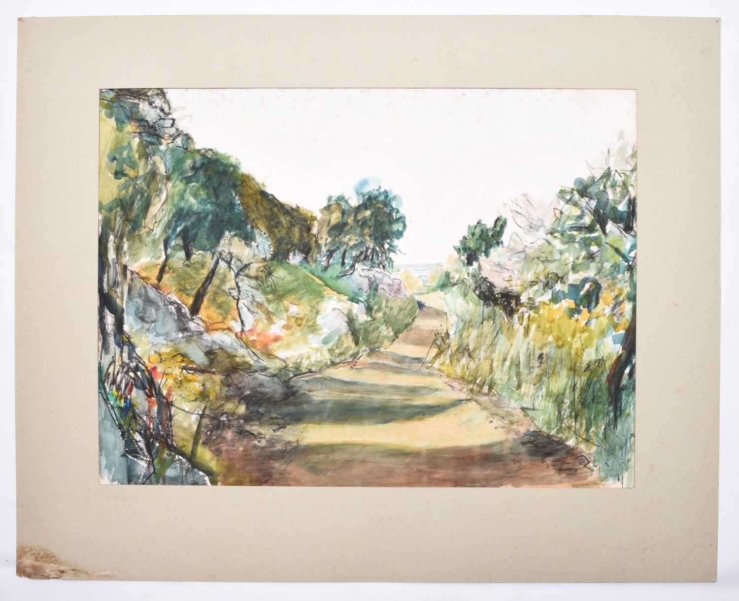 Artwork by Lynn Dennison, The Immortal Man and three watercolour landscapes, Made of mixed media on paper, oil and wax