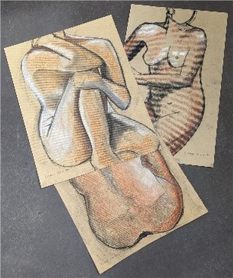 Claudy DALLA FONTANA Lot 3 croquis fusain sur papier kraft 35 X47 cm by Claudy Dalla Fontana