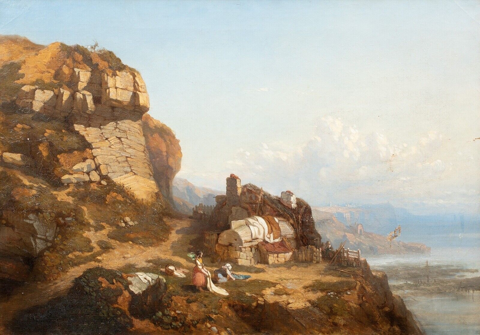 VIEW OF TRAVELLERS ON THE MOUNTAINS OIL PAINTING - German School, 19th Century