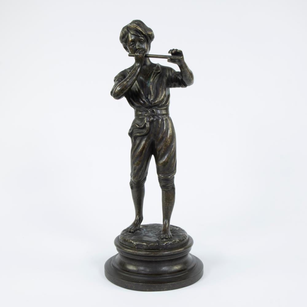 Fonderia Lancini | Bronze sculpture of a young flute player | MutualArt