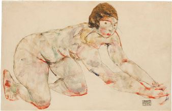 Crouching Female Nude - Egon Schiele