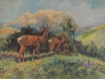 Franz Roubal | Rehe in alpiner Landschaft (1946) | MutualArt