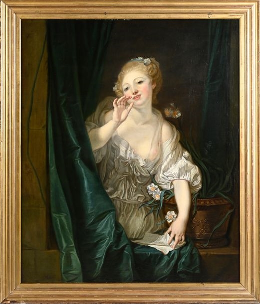 Artwork by Jean-Baptiste Greuze, Le baiser envoyé" or "La Voluptueuse" (The Kiss Sent, Made of Oil on canvas