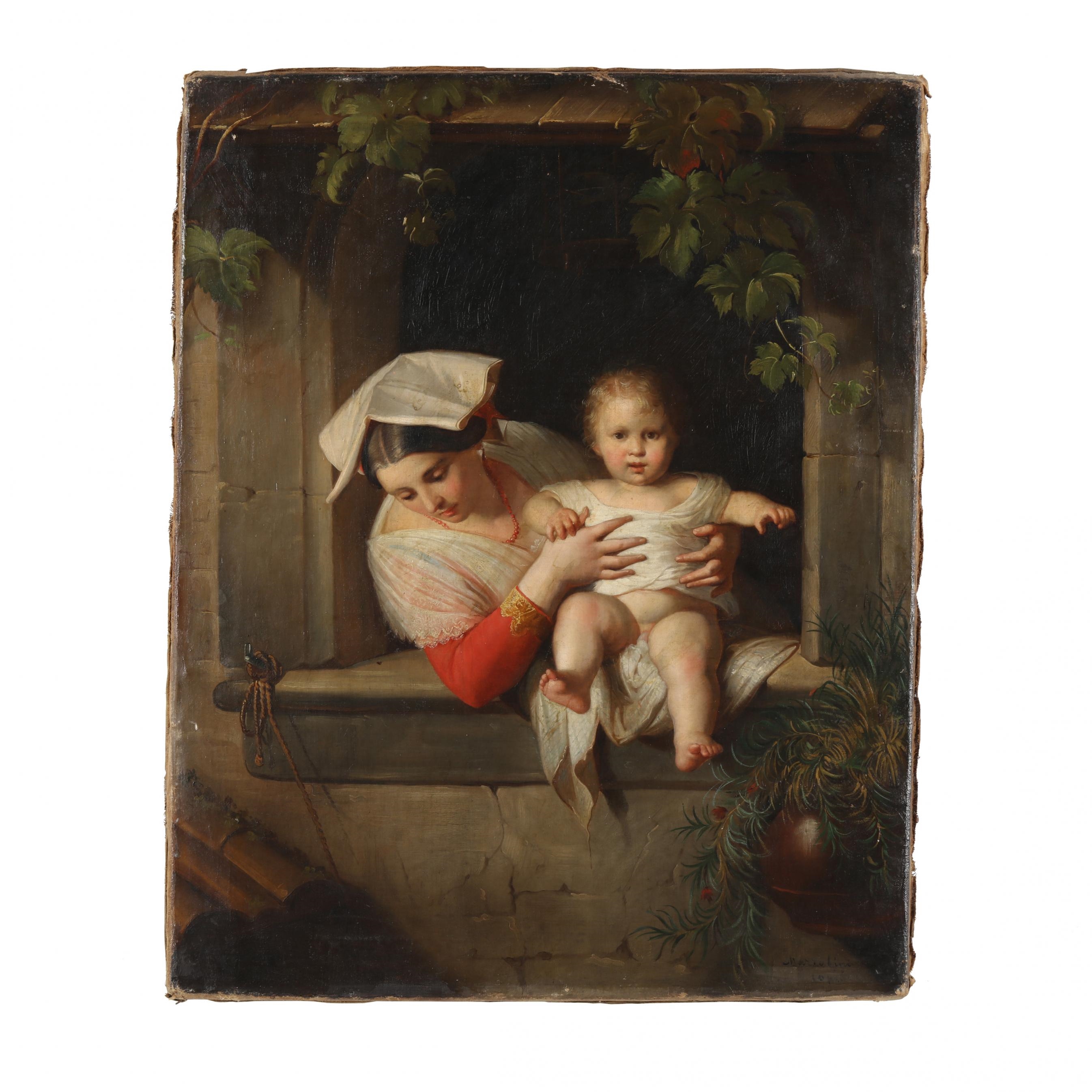 Giuseppe Mazzolini | Mother and Child at Window (Mid 19th Century ...