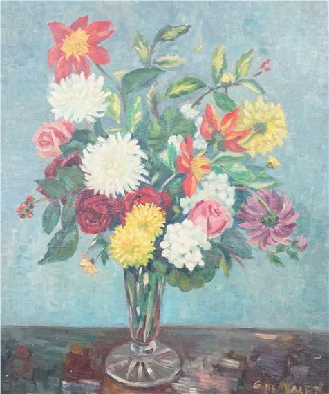 Still life of flowers in a vase by Ginette de Malet Roquefort, 1967