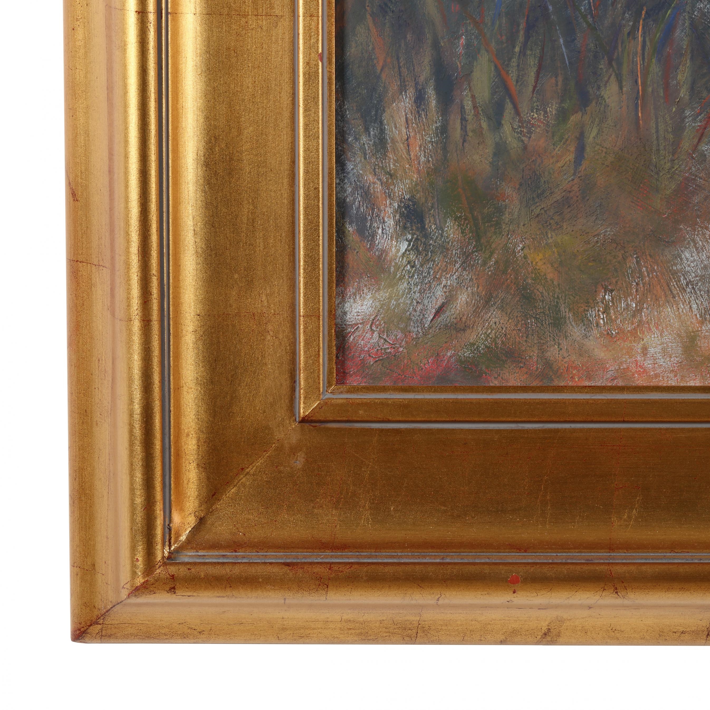 Artwork by Lita Gatlin, Cow and Calf Grazing, Made of Oil on canvas