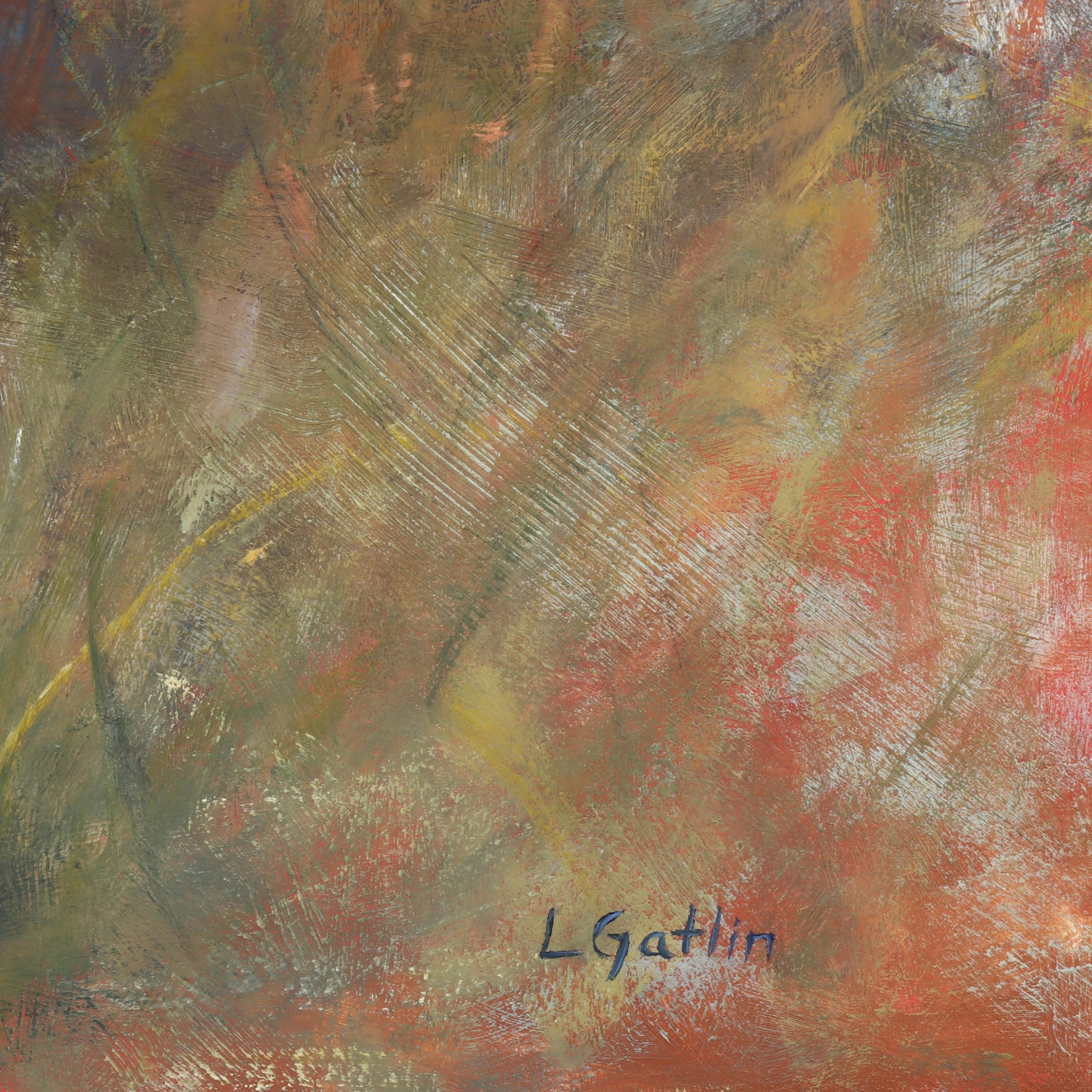 Artwork by Lita Gatlin, Cow and Calf Grazing, Made of Oil on canvas