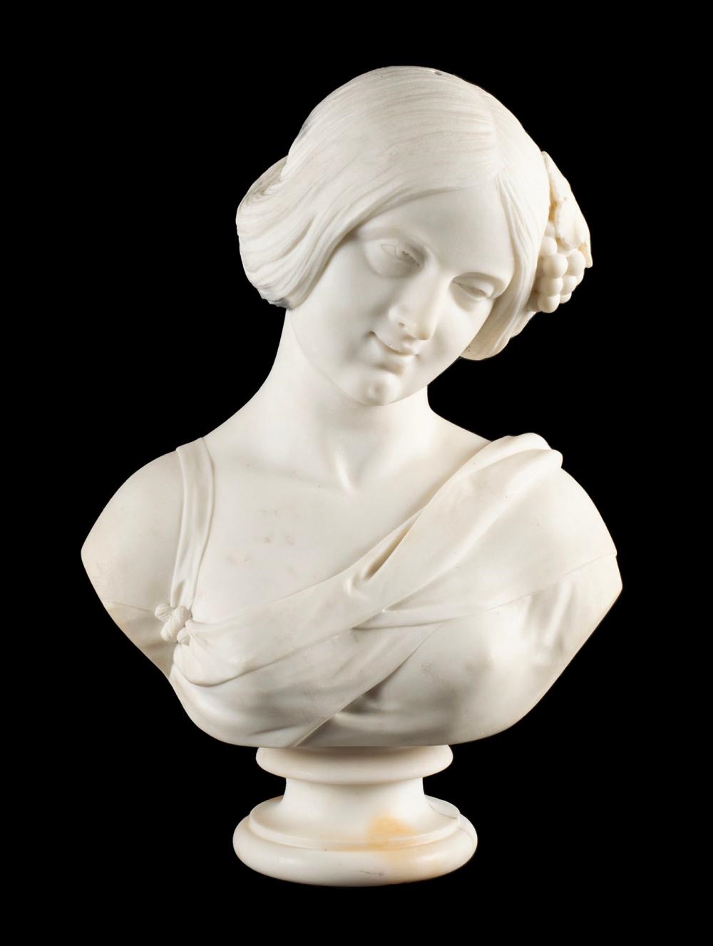 Robert Physick | Sculpted figural bust of a young beauty with leaf and ...