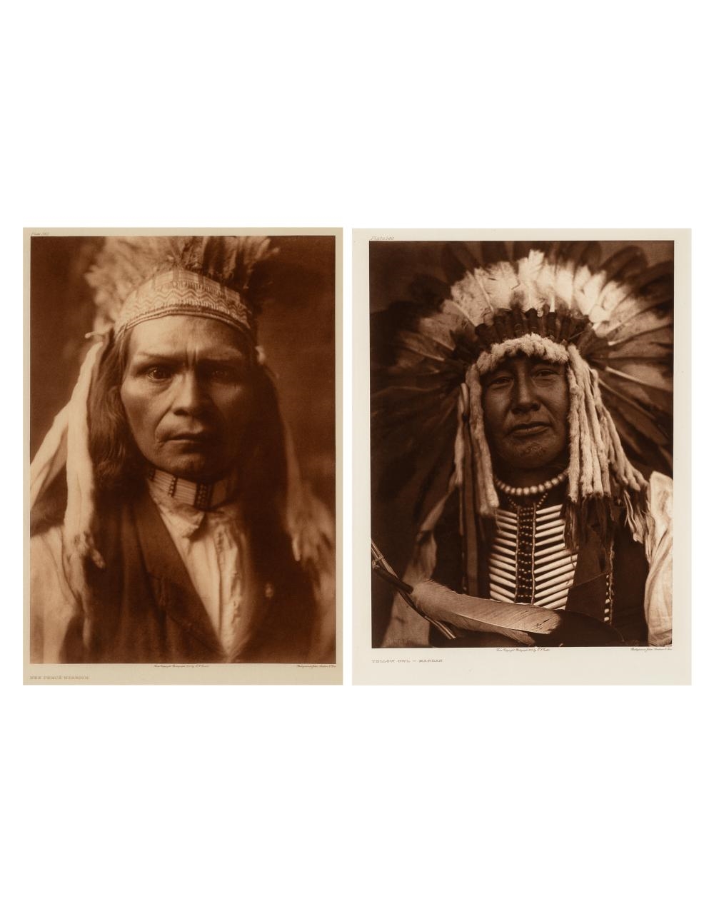 Two Male Portraits: Yellow Owl - Mandan, 1908 + Nez Perce Warrior, 1905 by Edward S. Curtis, 1908