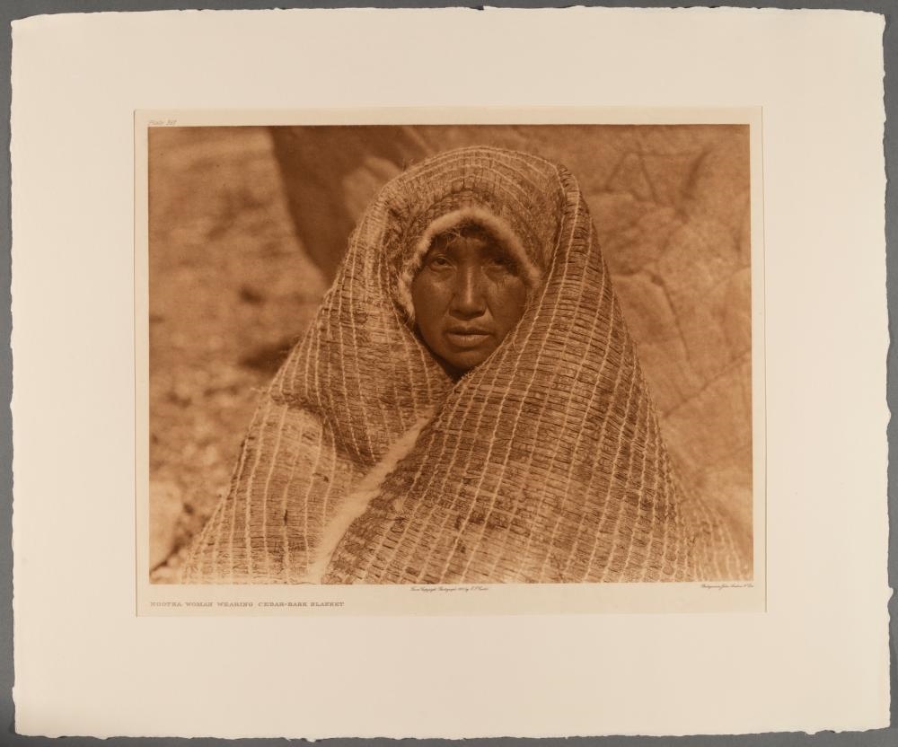 Artwork by Edward S. Curtis, Group of Three Photogravures: Painting a Hat - Nakoaktok, 1914 + A Hesquiat Woman, 1915 + Nootka Woman Wearing Cedar-Bark Blanket, 1915, Made of Photogravures