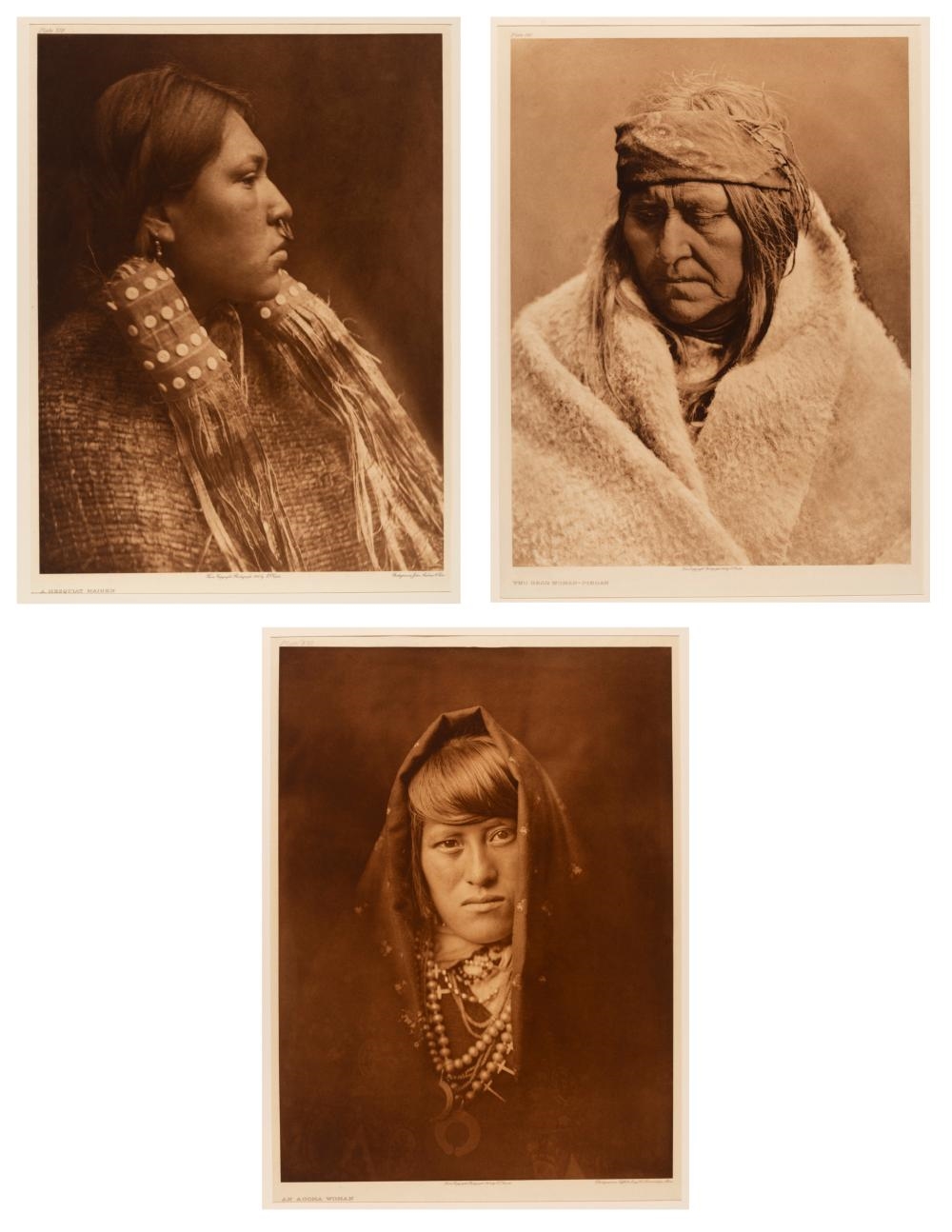 Female Portrait Group of Three: A Hesquiat Maiden, 1915 + An Acoma Woman, 1904 + Two Bear Woman - Piegan, 1911 by Edward S. Curtis, 1915