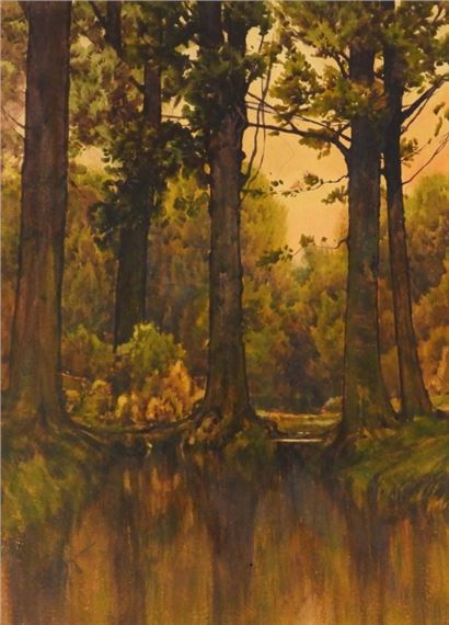 H.A. Dyer River Landscape WC Painting by Hezekiah Anthony Dyer