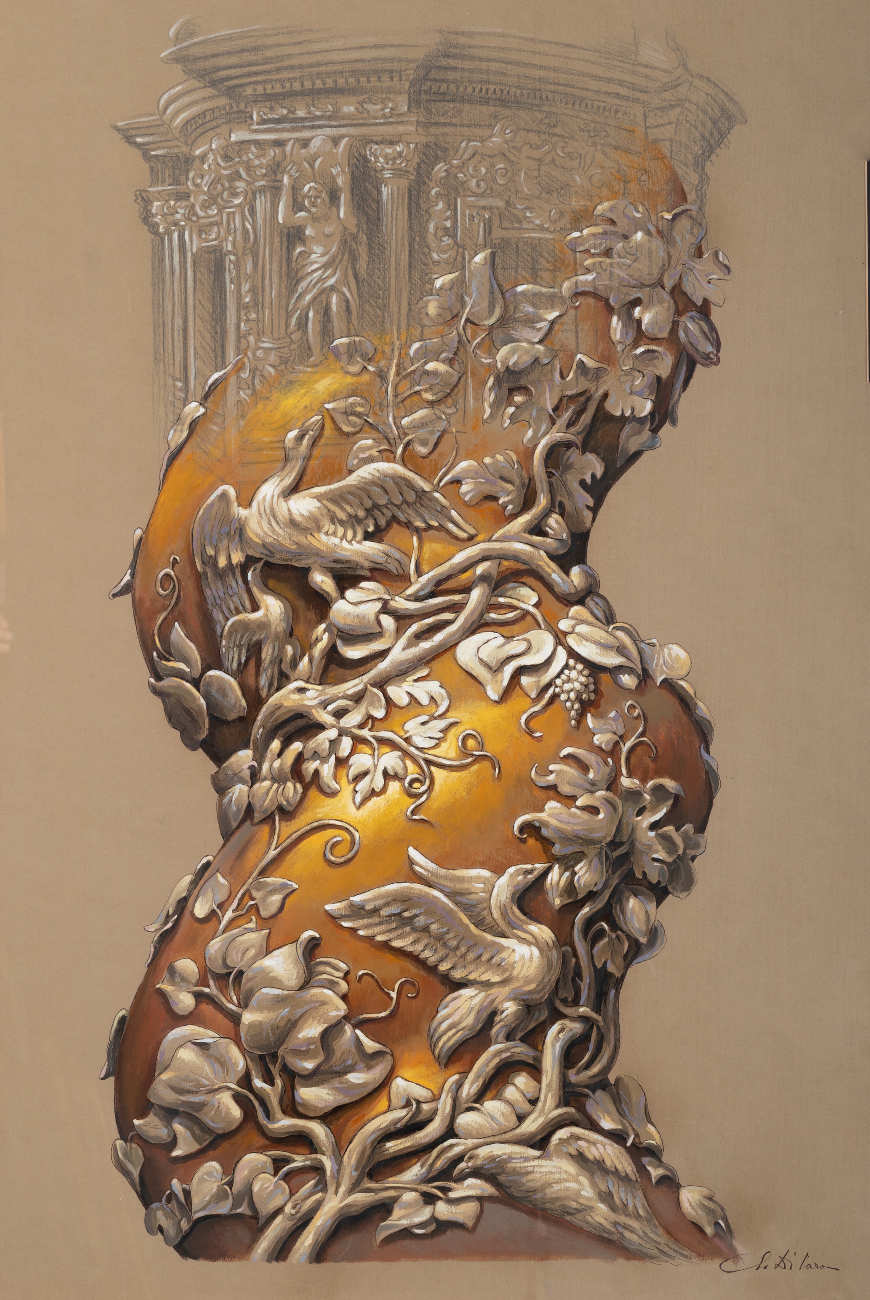 Artwork by Girolamo di Cara, Colonnina tortile - 2002, Made of tecnica mista su carta