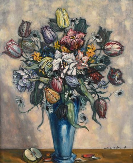 Vase of flowers in a blue vase by André Maire, 1968
