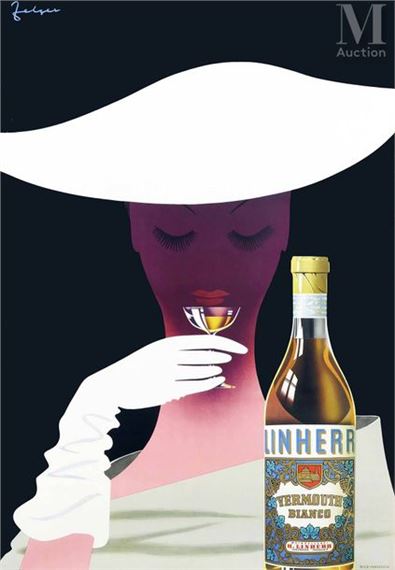 Linherr Vermouth Bianco Linherr Vermouth Bianco WUB Druck Innsbruck Affiche entoilée/ Vintage Poster on Linnen T by Arthur Zelger, 1953