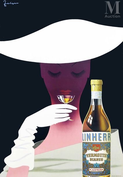 Artwork by Arthur Zelger, Linherr Vermouth Bianco Linherr Vermouth Bianco WUB Druck Innsbruck Affiche entoilée/ Vintage Poster on Linnen T, Made of Poster