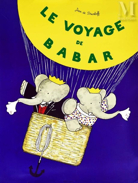 Babar's Journey Babar's Journey Editions du Désastre Affiche entoilée/ Vintage Poster on Linnen T by Jean de Brunhoff, circa 1980