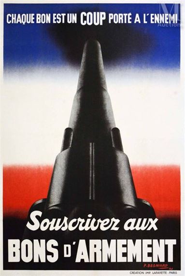 Every Bond is a Blow to the Enemy Subscribe to Armaments Bonds Every Bond is a Blow to the Enemy Subscribe to Armament Vouchers Lafayette Paris Canvas Poster/ Vintage Poster on Linnen T by P. Besniard, 1940