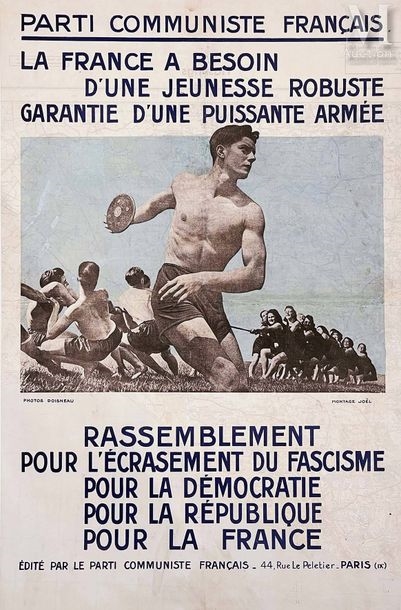 Robert Doisneau) Parti Communiste Français - France needs robust youth (photo : Robert Doisneau) Paris Vintage Poster on Linnen/ Affiche entoilée T by Robert Doisneau, circa 1950