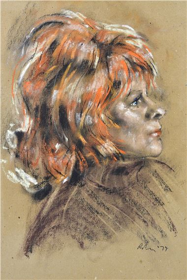 Harold Riley | portrait side profile of lady with red hair (1977 ...