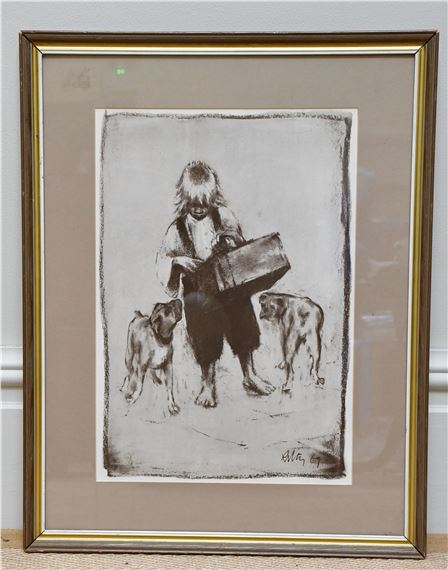 Harold Riley | Young Boy With Two Dogs | MutualArt
