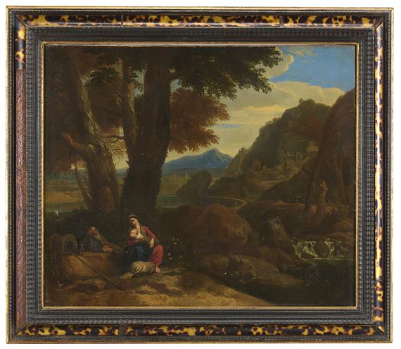 Resting during the flight to Egypt by Roman School, 17th Century, late 17th century