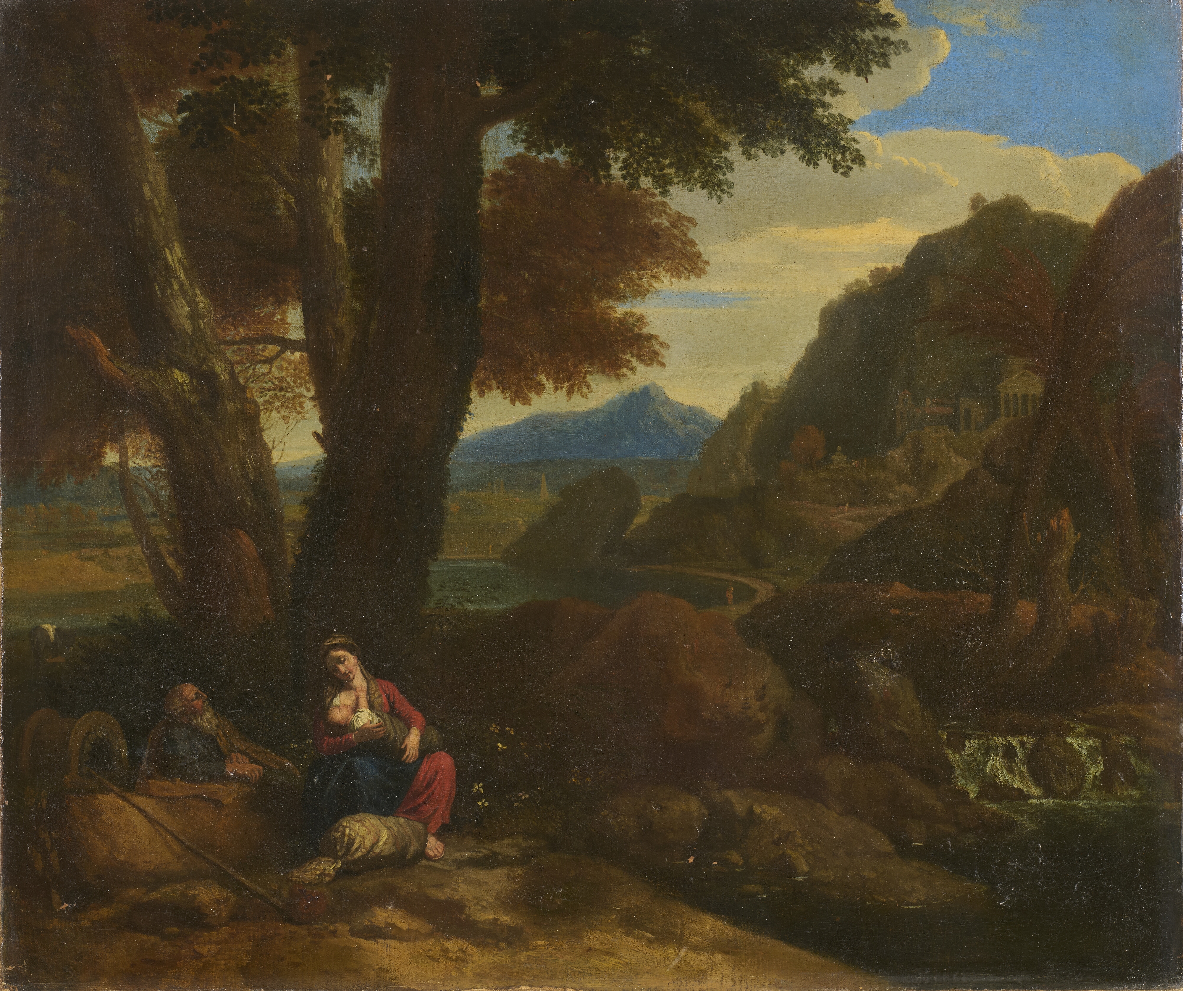 Artwork by Roman School, 17th Century, Resting during the flight to Egypt, Made of oil on canvas