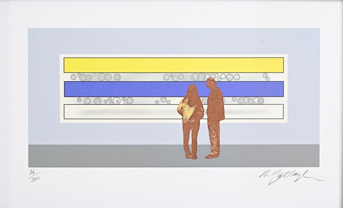 Two People Looking at Michael Farrell - Robert Ballagh