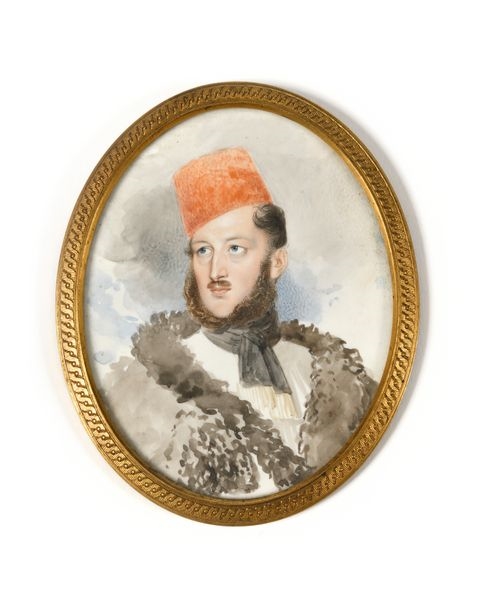 Presumed portrait of Count Istvan SZECHENYI (1791-1860) Chased brass frame. Miniature size: 10.5 x 8.5 cm Size with frame: 12 x 10 cm Statesman - Hungarian School, 19th Century