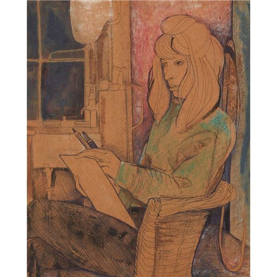 PORTRAIT OF THE ARTIST CAROLE GIBBONS by Alasdair Gray