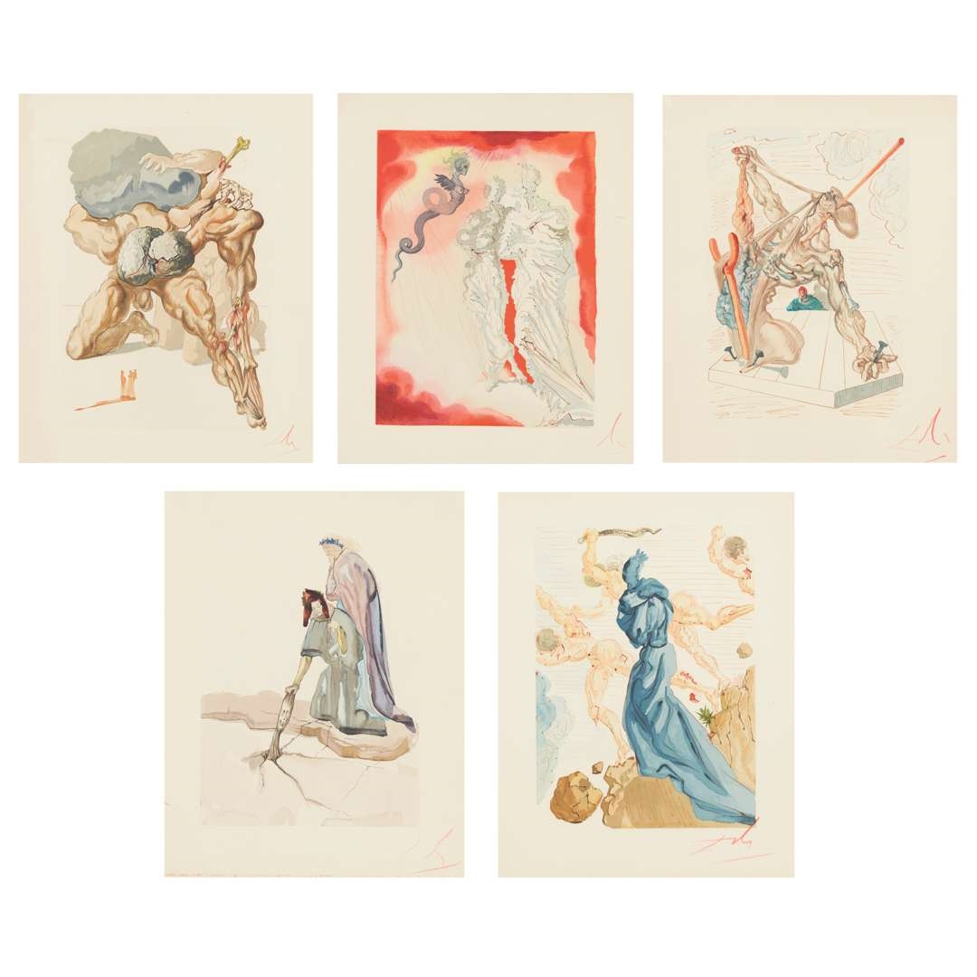 FIVE WORKS FROM 'THE DIVINE COMEDY' SERIES (INFERNO CANTO 7, 15, 21, 29 & 32) - 1960 - Salvador Dalí