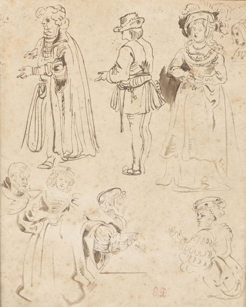 Sheet of studies of various figures in - Eugène Delacroix