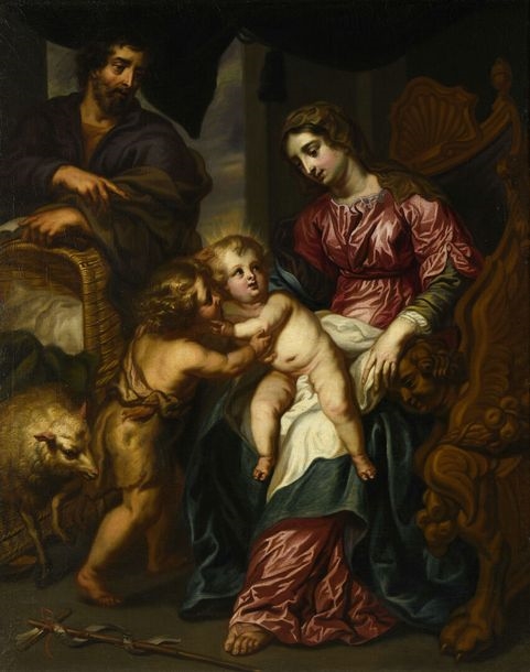 Artwork by Anthony van Dyck, Flemish School, 17th Century, The Holy Family with Saint John the Baptist, Made of Canvas