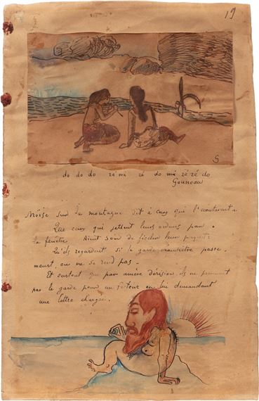 Moïse sur la montage et Tahitiennes jouant de la flûte by Paul Gauguin, Executed circa 1893-1894