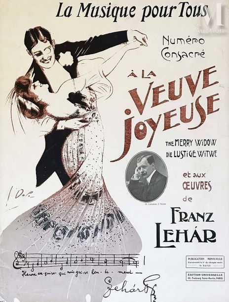 Artwork by Georges Dola, The Merry Widow Franz Léhar The Merry Widow Franz Léhar Vintage Poster on Linnen/ Affiche entoilée T, Made of Poster