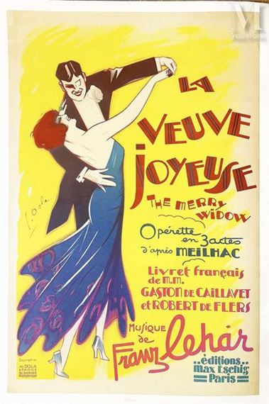 La Veuve Joyeuse The Merry Widow Meilhac Gaston de Caillavet Music Franz Lehar La Veuve Joyeuse The Merry Widow Meilhac Gaston de Caillavet Music Franz Lehar Max Eschig Paris Affiche entoilée/ Vintage Poster on Linnen T by Georges Dola, 1936
