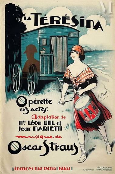 La Teresita Music Oscar Straus La Teresita Music Oscar Straus Max Eschig Paris Affiche entoilée/ Vintage Poster on Linnen T by Georges Dola, circa 1920
