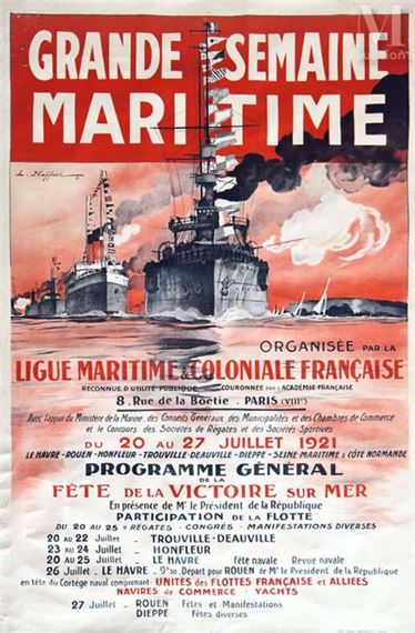 Grande Semaine Maritime & Coloniale Grande Semaine Maritime & Coloniale Max Cremnitz Paris Affiche entoilée ( Entoilage Ancien ) / Poster on Linnen ( Old Linning) T - L. Haffner