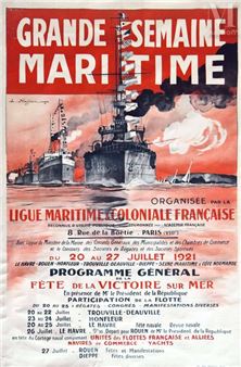 Grande Semaine Maritime & Coloniale Grande Semaine Maritime & Coloniale Max Cremnitz Paris Affiche entoilée ( Entoilage Ancien ) / Poster on Linnen ( Old Linning) T - L. Haffner